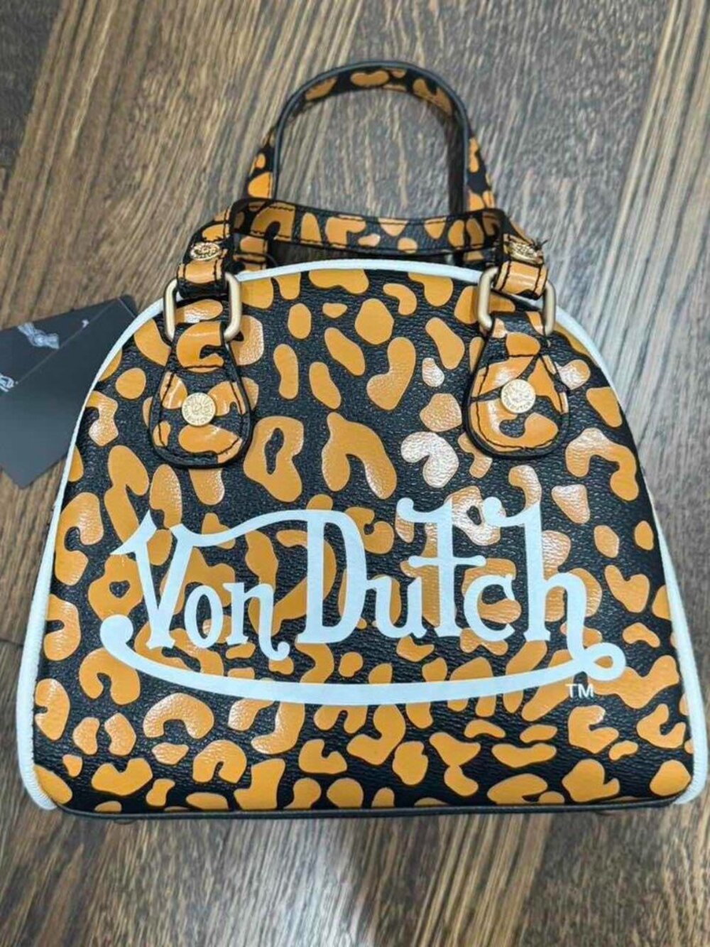 von dutch orange cheetah print crossbody bowling bag style y2k NWT